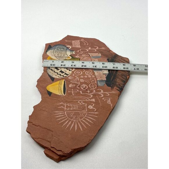 Marc Begay Navajo Native American Handpainted Petroglyphs Red Rock Stone Signed - Picture 6 of 6